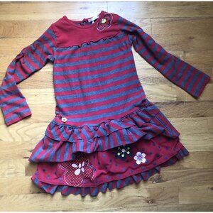 Deux Par Deux Size 5 Dress Red & Grey Striped